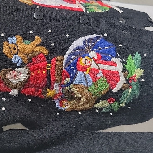 Susan Bristol Hand Embriodered Black Wool Christmas Sweater - Picture 3 of 9